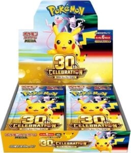 Japanese Pokémon 30th Celebration M6A open display box with booster packs